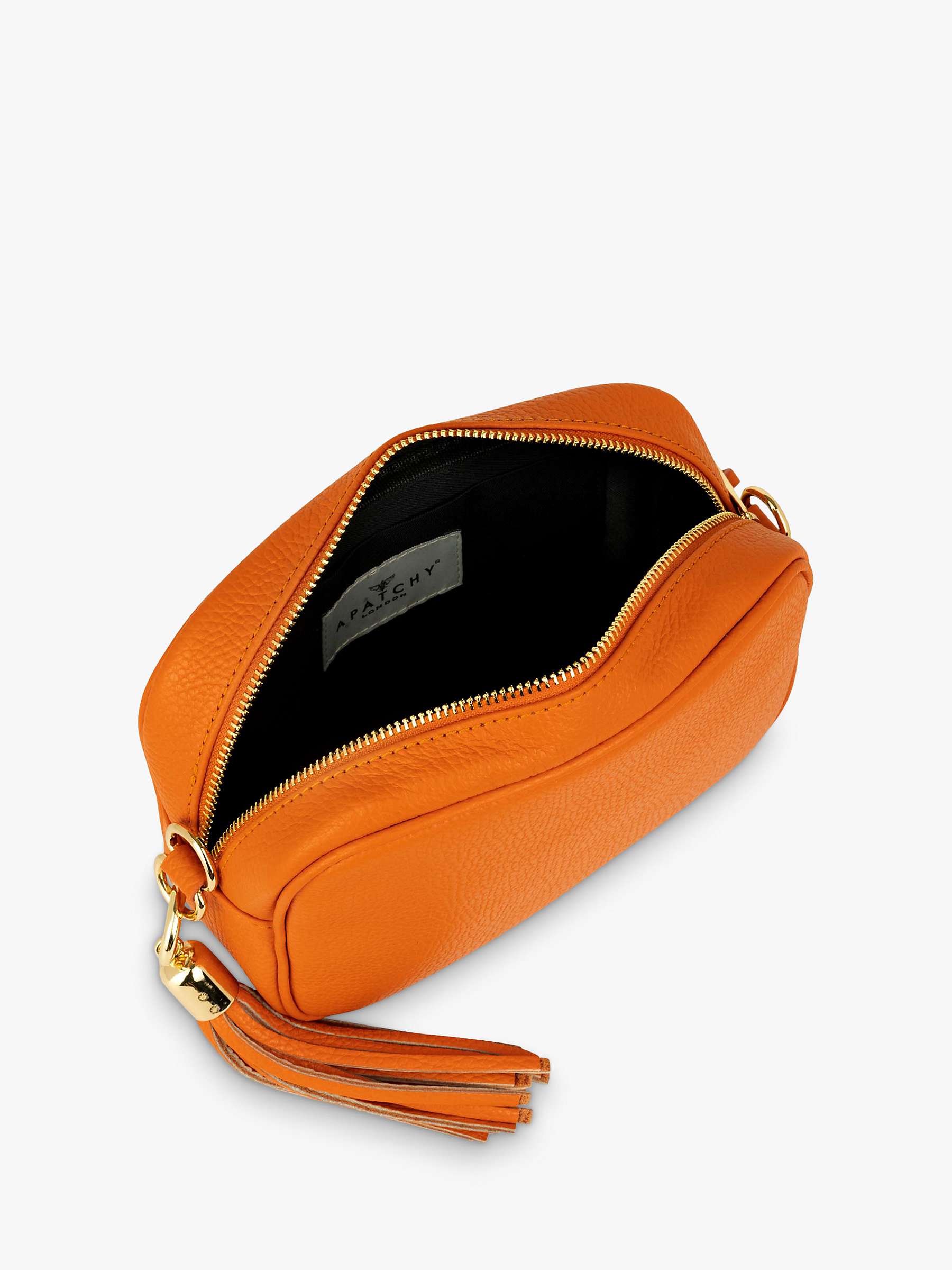 Buy Apatchy Cross Stitch Strap Leather Crossbody Bag, Orange Online at johnlewis.com