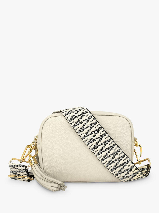 Apatchy Zigzag Strap Leather Crossbody Bag, Stone