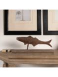 One.World Metal Fish Sculpture on Wooden Plinth, Green