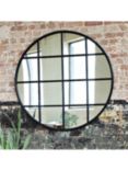 One.World Round Distressed Iron Window Wall Mirror, 120cm, Black