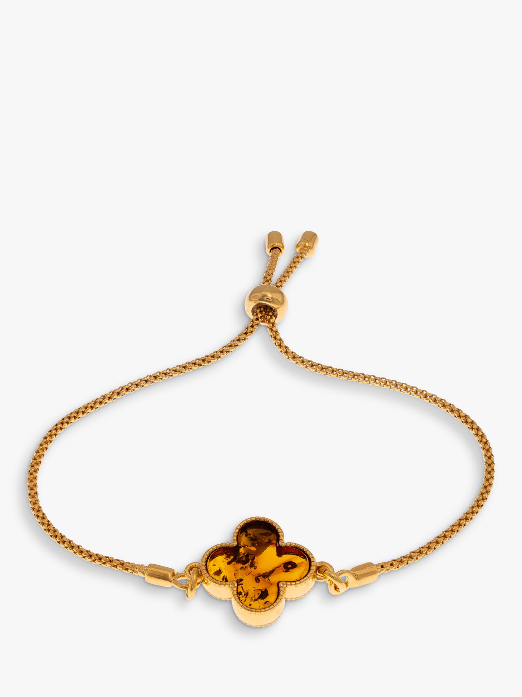 Be-Jewelled Baltic Cognac Amber Clover Friendship Bracelet, Gold