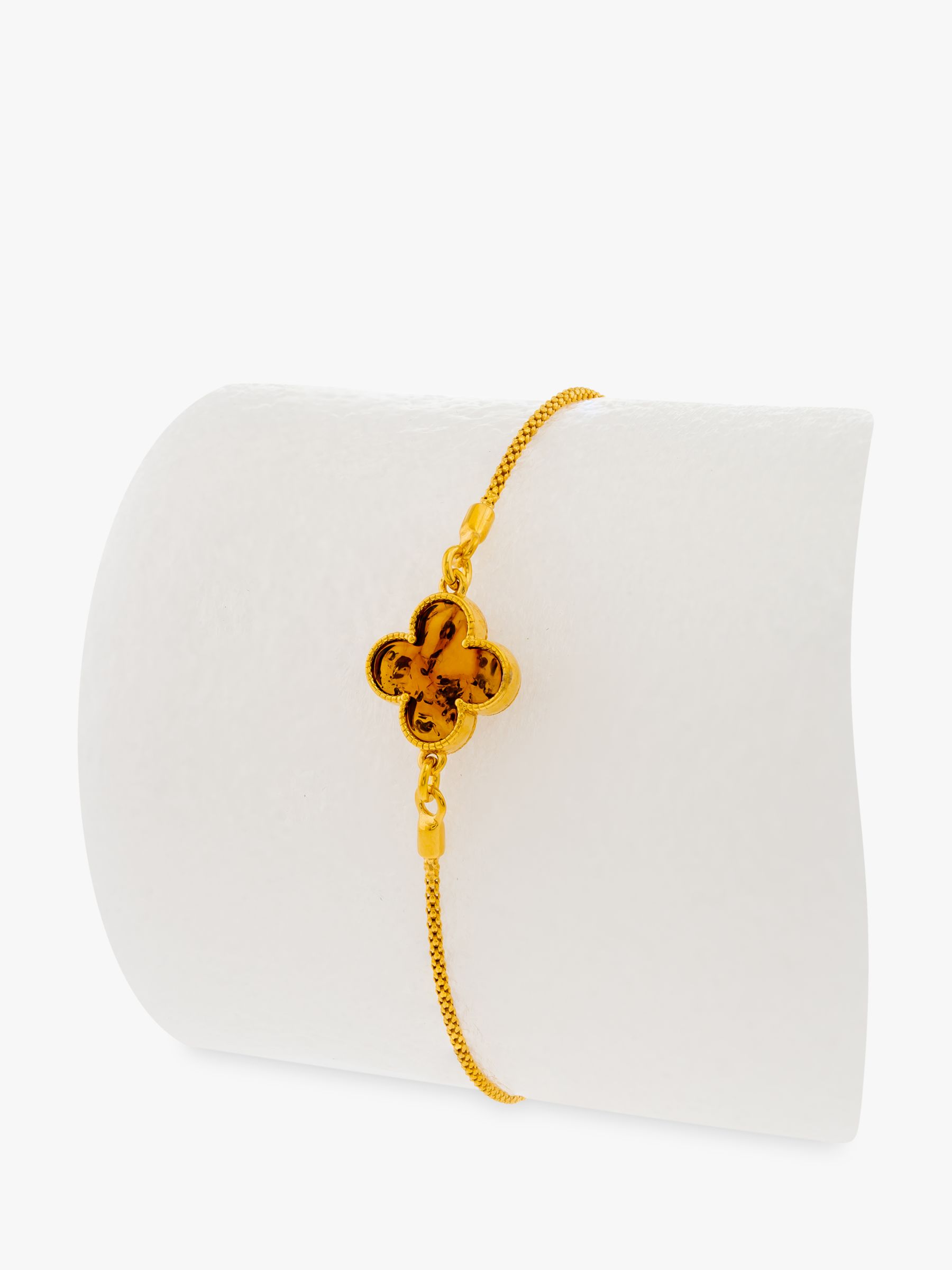 Be-Jewelled Baltic Cognac Amber Clover Friendship Bracelet, Gold