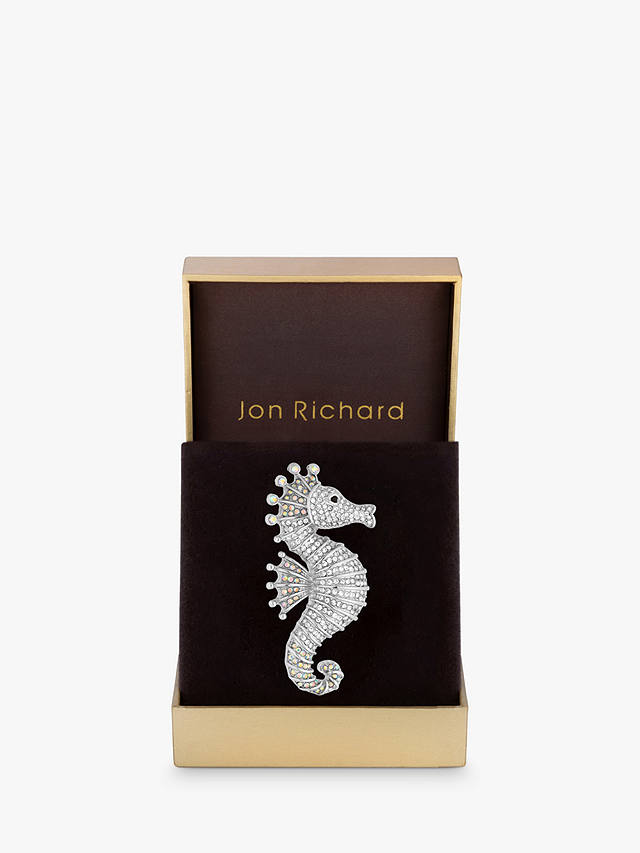 Jon Richard Silver Plated Crystal Seahorse Brooch, Silver