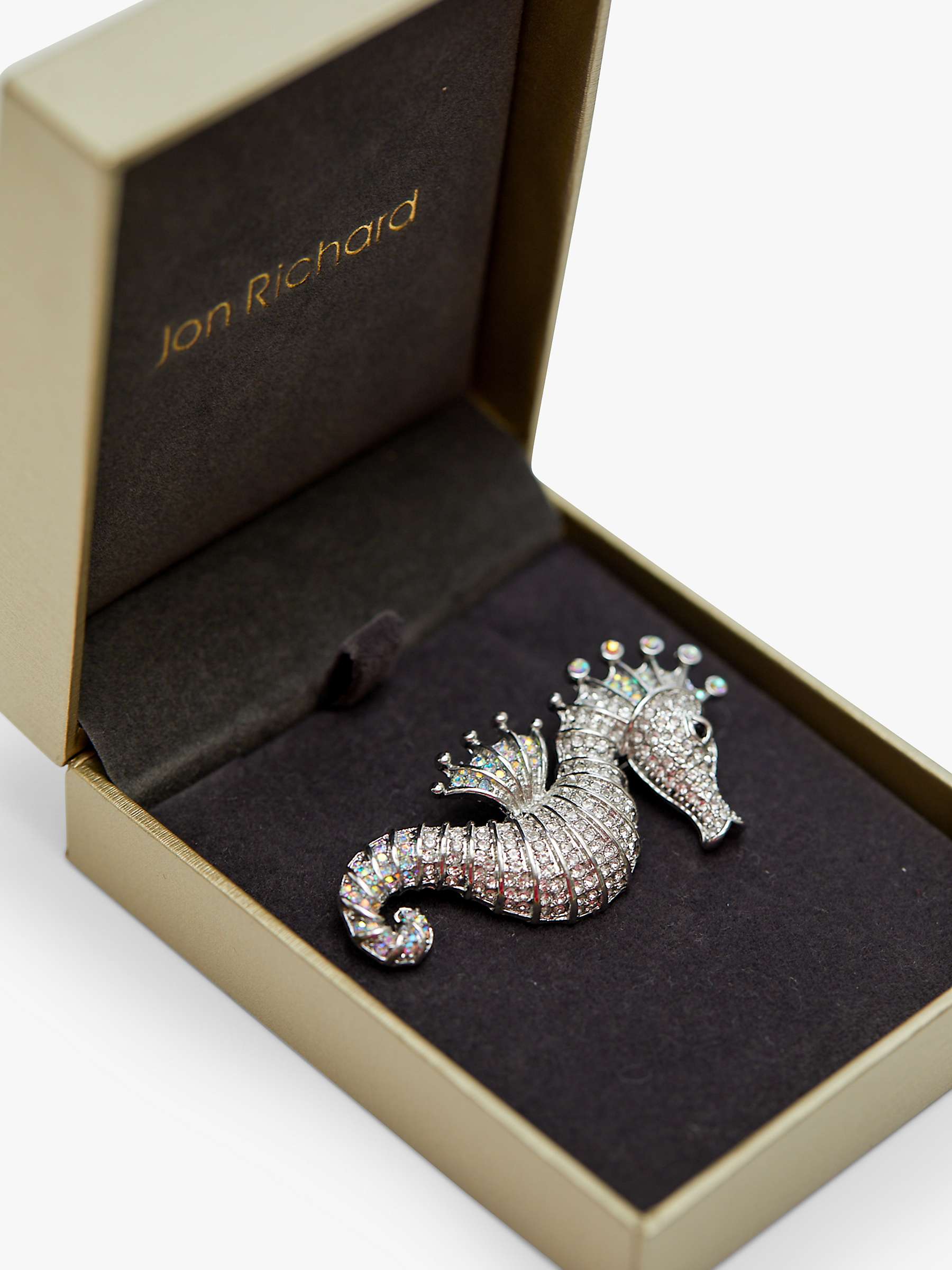 Buy Jon Richard Silver Plated Crystal Seahorse Brooch, Silver Online at johnlewis.com