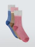 John Lewis Metallic Sparkle Colour Block Ankle Socks, Pack of 3, Pink/Blue, One Size