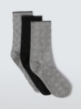 John Lewis Textured Geometric Ankle Socks, Pack of 3, Grey/Black, One Size