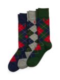 Polo Ralph Lauren Argyle Check Socks, Pack of 3, Moss