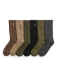 Polo Ralph Lauren Autumn Shades Socks, Pack of 6, Brown Multi