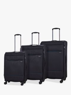 Rock Deluxe Lite 8-Wheel Soft Shell Suitcase, Set of 3, Black