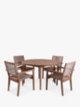 Royalcraft Roma 4-Seater Round Garden Dining Table & Rope Stacking Garden Chairs, FSC-Certified (Acacia Wood), Natural