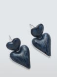 John Lewis Marble Effect Double Heart Drop Earrings, Silver