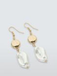 John Lewis Hammered Disc & Irregular Shape Pearl Drop Earrings, Gold