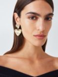 John Lewis Hammered Double Heart Drop Earrings, Gold