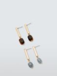 John Lewis Long Bar and Semi-Precious Stone Drop Earrings, Pack of 2