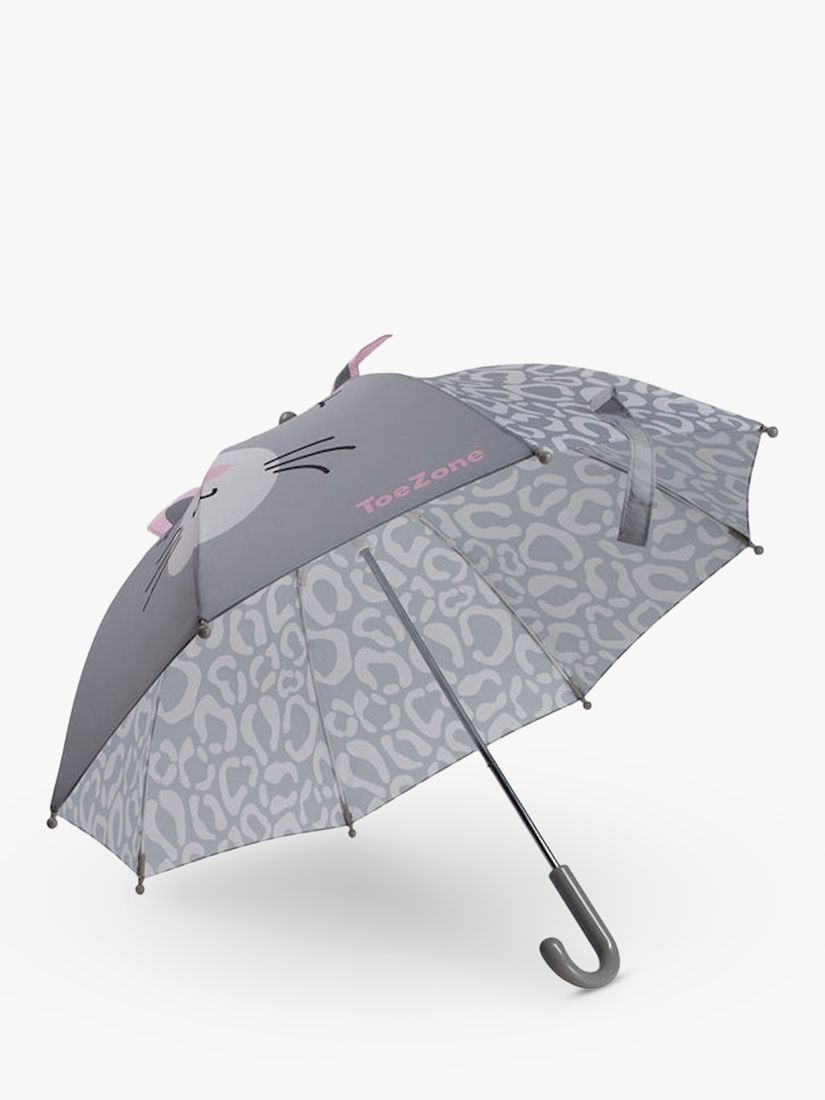 ToeZone Kids' Cat Print Umbrella, Grey/Multi
