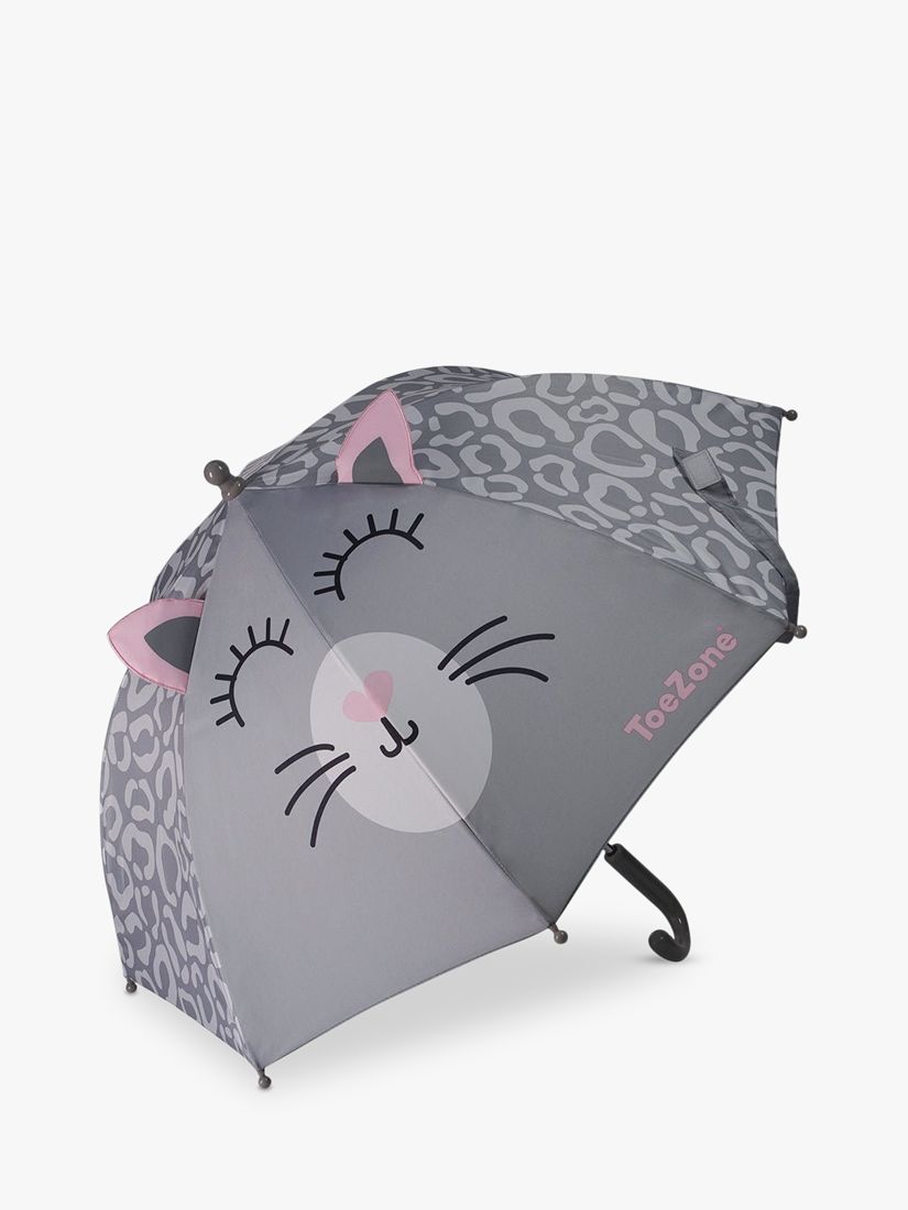 ToeZone Kids' Cat Print Umbrella, Grey/Multi