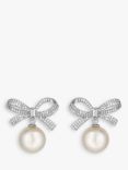 Jon Richard Cubic Zirconia Bow & Pearl Drop Earrings, Silver