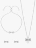 Jon Richard Crystal Bow & Pearl Bracelet, Pendant Necklace and Stud Earrings Jewellery Set, Silver