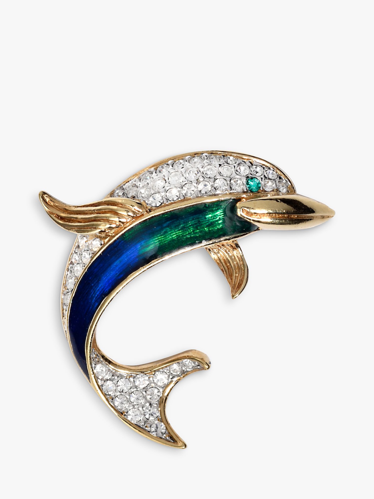 Eclectica Pre-Loved Attwood & Sawyer Enamel Swarovski Crystal Dolphin Brooch, Dated Circa 1980s