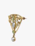 Vintage Fine Jewellery Second Hand 9ct Yellow Gold Peridot and Pearl Art Nouveau Brooch, dated 1902s