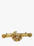 Vintage Fine Jewellery Second Hand 15ct Yellow Gold Pearl and Ruby Twist Bar Brooch, Dated 1900