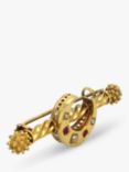 Vintage Fine Jewellery Second Hand 15ct Yellow Gold Pearl and Ruby Twist Bar Brooch, Dated 1900