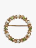 Vintage Fine Jewellery Second Hand 9ct Yellow Gold Pearl and Peridot Circle Brooch, Dated London 1960