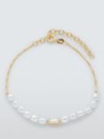 Lido Baguette Cubic Zirconia and Freshwater Pearl Chain Bracelet, Gold