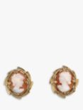 Vintage Fine Jewellery Second Hand 9ct Yellow Gold Cameo Stud Earrings, Dated Birmingham 1958