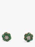 Vintage Fine Jewellery Second Hand 9ct Yellow & White Gold, Emerald Diamond Cluster Stud Earrings