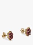 Vintage Fine Jewellery Second Hand 9ct Yellow Gold & Ruby Cluster Stud Earrings, Dated 1979