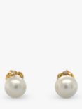 Vintage Fine Jewellery Second Hand 18ct Yellow Gold Diamond & Pearl Stud Earrings, Dated 1986
