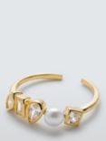 Lido Mixed Shape Cubic Zirconia and Freshwater Pearl Adjustable Ring, Gold