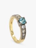 Vintage Fine Jewellery Second Hand 18ct Yellow and White Gold Diamond with Blue Zircon Ring, Dated 2003