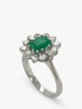 Vintage Fine Jewellery Second Hand 18ct White Gold Claw Set Emerald & Diamond Cluster Ring