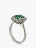 Vintage Fine Jewellery Second Hand 18ct White Gold Claw Set Emerald & Diamond Cluster Ring