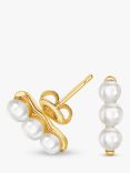 Dower & Hall Timeless Pearls Triple Pearl Bar Stud Earrings, Gold