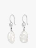 Dower & Hall Luna Keshi Pearl and White Topaz Drop Earrings, Silver