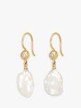 Dower & Hall Luna Keshi Pearl and White Topaz Drop Earrings, Gold