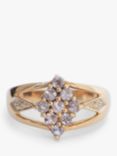 L & T Heirlooms Second Hand 9ct Yellow Gold Iolite and Diamond Cluster Ring, Dated Circa 2006