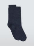 John Lewis Wool Silk Blend Ankle Socks, Navy