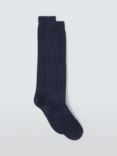 John Lewis Wool Silk Blend Knee High Socks, Navy