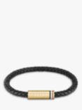 BOSS Men's Ares Leather Braided Bracelet, Black/Gold