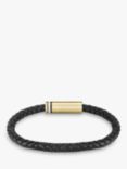 BOSS Men's Ares Leather Braided Bracelet, Black/Gold