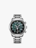 Citizen BY1010-57X Men's Eco-Drive Date Bracelet Strap Watch, Silver/Green