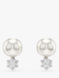 Swarovski Crystal Pearl and Zirconia Stud Earrings, Silver