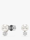 Swarovski Crystal Pearl and Zirconia Stud Earrings, Silver