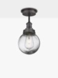 Industville Brooklyn Outdoor/Bathroom Flush Mount Glass Globe Ceiling Light, Pewter