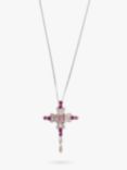 L & T Heirlooms Second Hand 9ct White Gold Diamond and Amethyst Cross Pendant Necklace