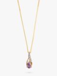 L & T Heirlooms Second Hand 9ct Yellow Gold Diamond and Amethyst Pendant Necklace, Gold